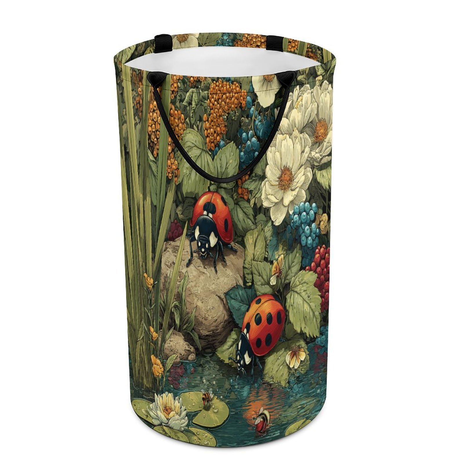 LUYYSKY Funny Abstract Cute Ladybug Versatile Storage Laundry Basket, Classic Oil Painting Spring Garden Botanical Daisies Floral Large Capacity Bathroom Hamper With Handle
