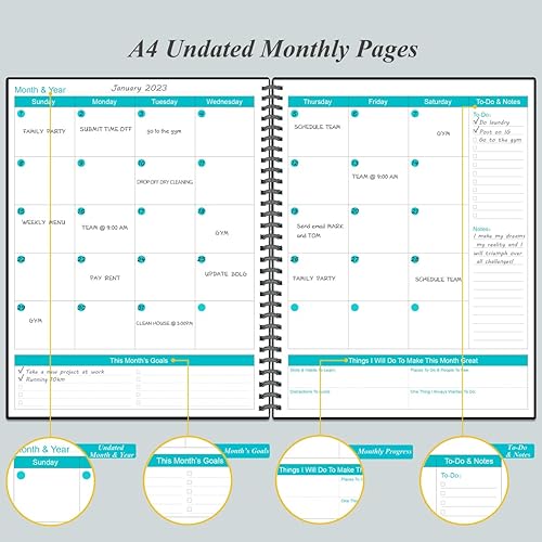 Miniatura 3 de Agenda sin fecha agenda semanal y mensual de 8.5 x 11 pulgadas para lograr objetivos y aumentar la productividad, agenda diaria sin fecha de 12