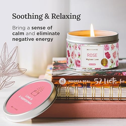 Miniatura 4 de Magnificent 101 Velas de lata de flores de larga duración con aroma a rosa  6 onzas - 35 horas de combustión  Hecho de cera de soja natural para