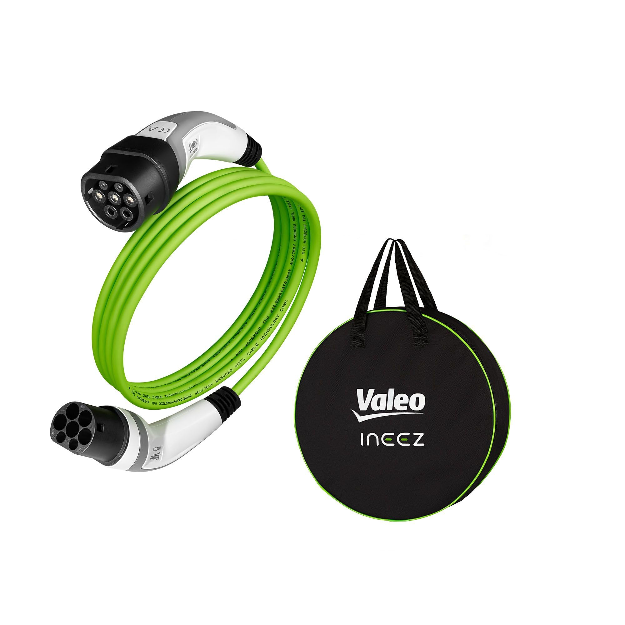 Valeo Ineez - 652102 - Cable de Carga para vehículos eléctricos o híbridos enchufables con Bolsa de Transporte - Tipo 2 a Tipo 2-​3,​7 kW - 5 Metros