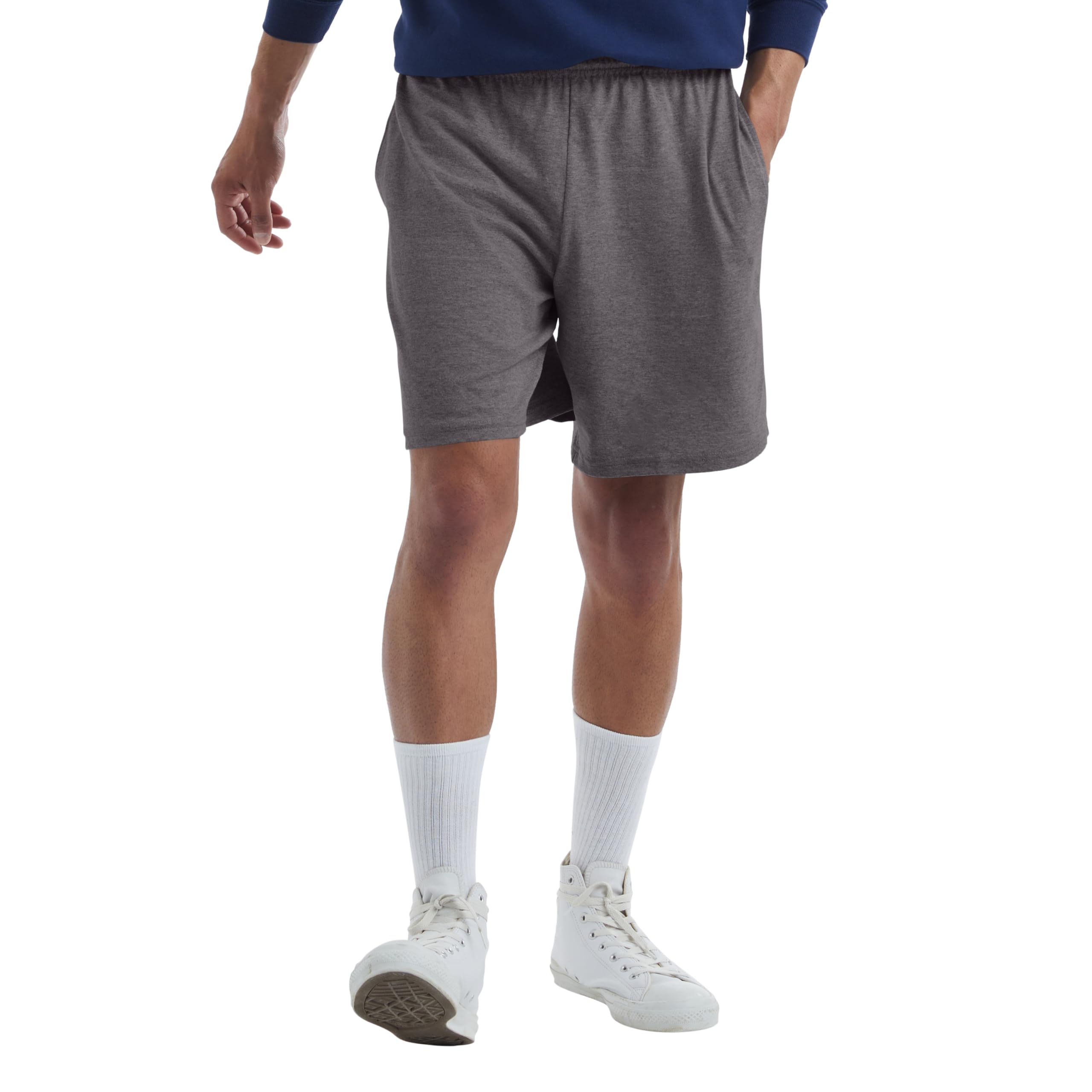 Hanes Men's Jersey Short with Pockets, Charcoal Heather, Large