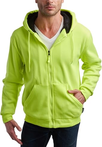 Bass Creek Outfitters Mens Sherpa-Lined Hi Vis Work Hoodie M-XXL | Warm Heavyweight Water-Resistant Safety Workwear, Reflective High-Visibility Comfort for Cold-Weather Jobsites