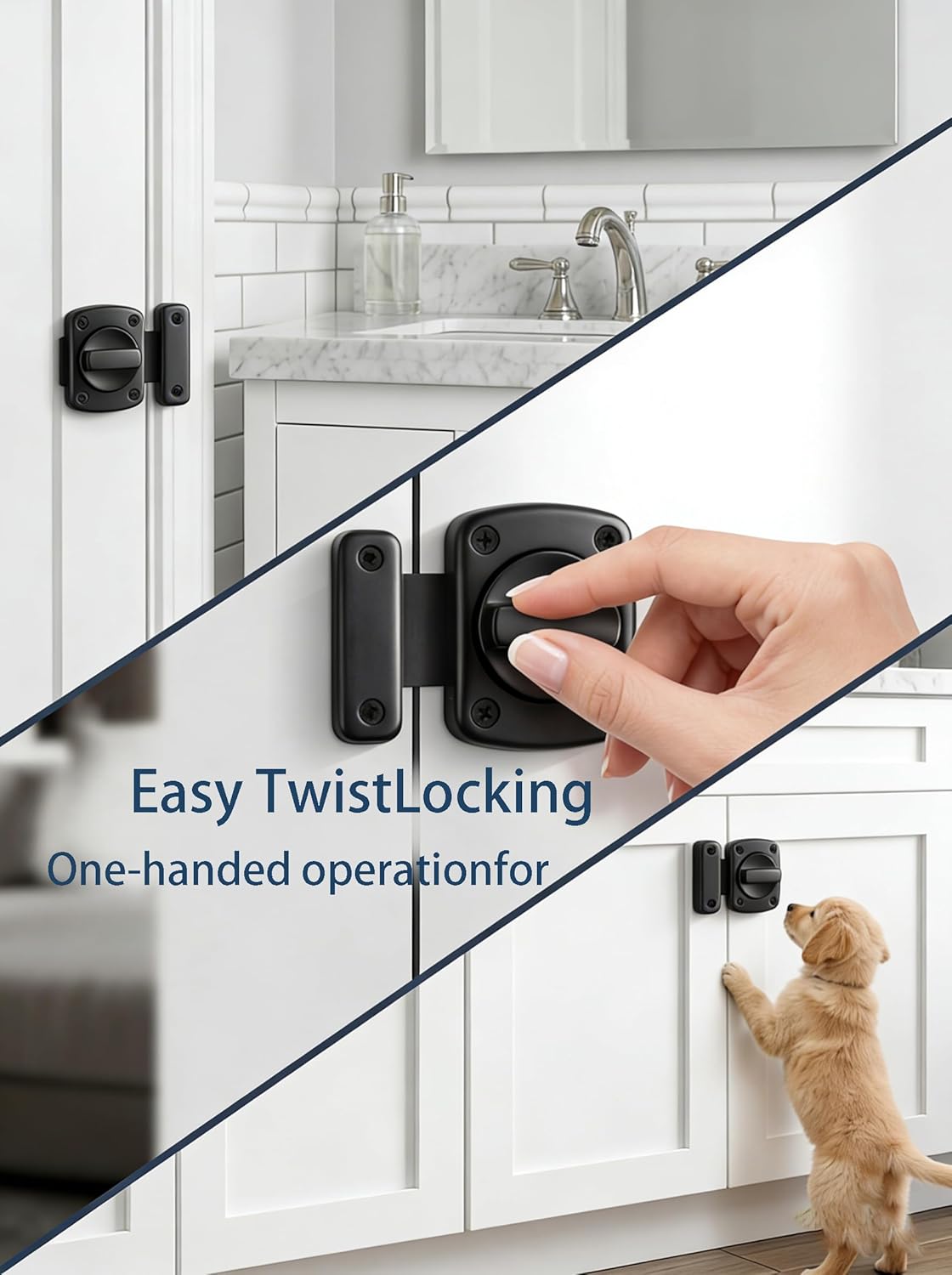 Sliding Bolt Lock Double-Sided Rotating Door Latch Hardware (Black)