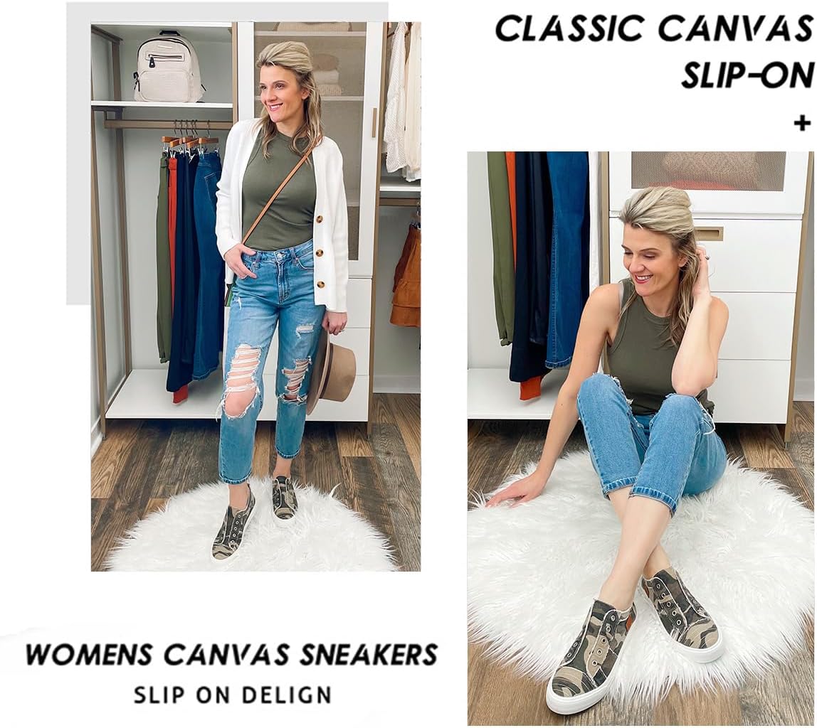 JENN ARDOR Womens Slip On Fashion Sneakers No Laces Comfortable Casual Low Canvas Sneakers Flats Walking Shoes - Image 3