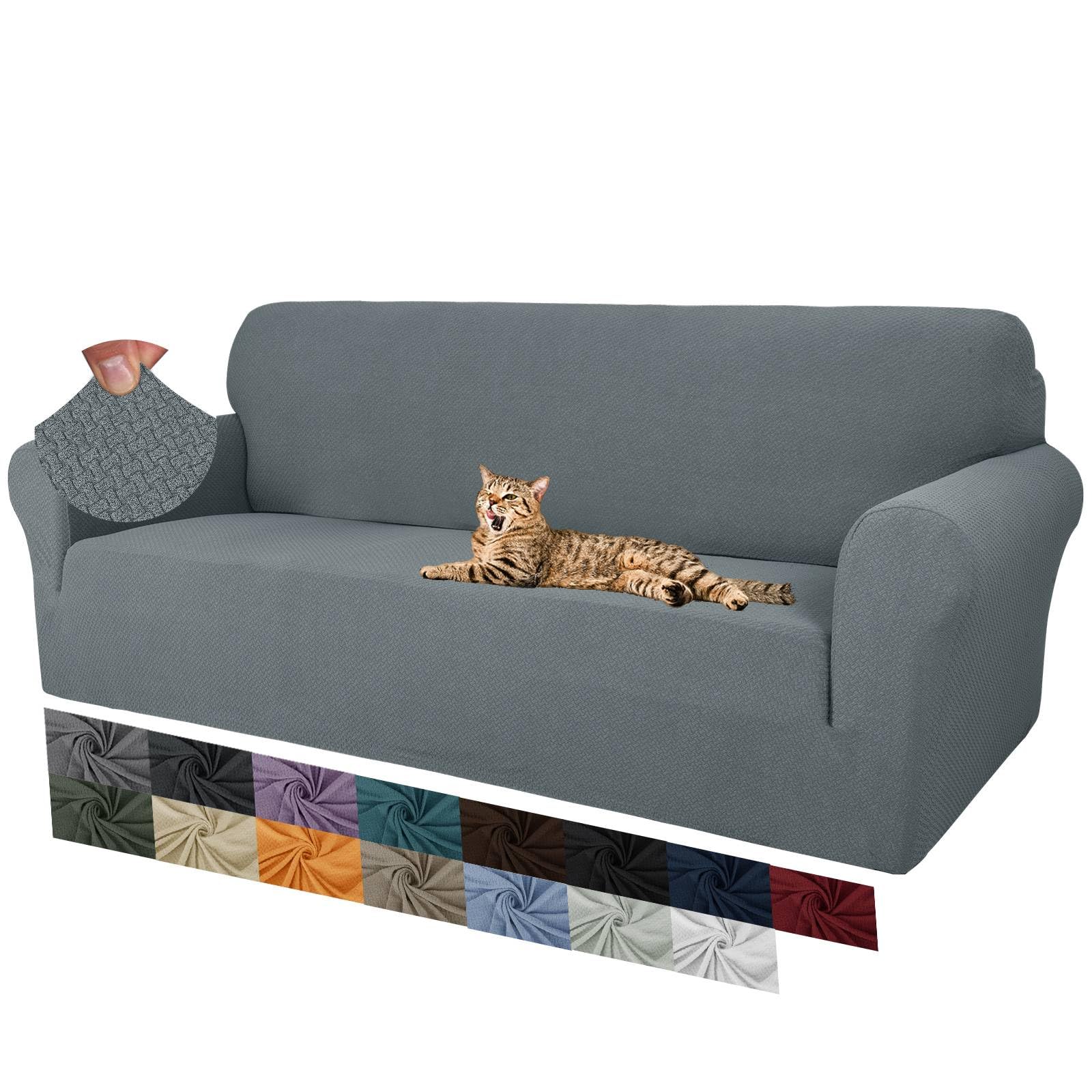 MAXIJIN Creative Jacquard Couchbezüge für 3-Sitzer, Super Stretch rutschfeste Sofabezug für Hunde Haustierfreundliche 1-teilige elastische Möbelschutz-Sofabezüge (3 Sitzer, Hellgrau)