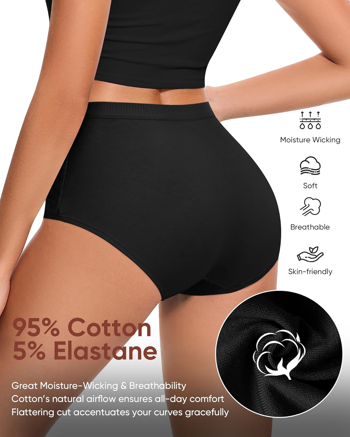 Women's Underwear Cotton 5 Pack Lace Panties Full Coverage Comfortable Breathable Ladies S-XXL - Image 2