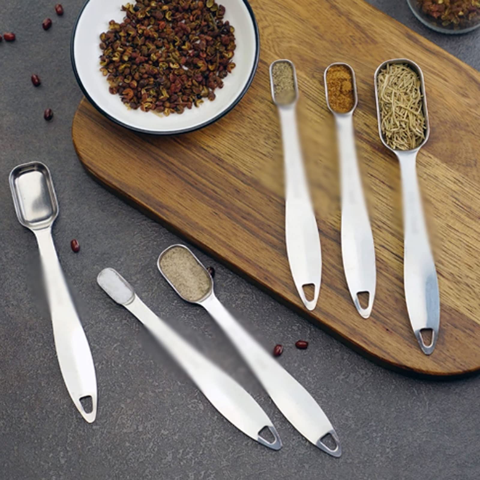 Cucharas de Cocina CS Juego de 6 cucharas medidoras de Acero Inoxidable Cucharas medidoras estrechas Cuchara para Especias en Polvo Cuchara para café Herramientas de medi