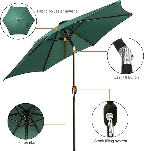 Miniatura 72 de Blissun Sombrilla de patio de 7.5 pies, sombrilla de patio, sombrilla de mercado al aire libre con botón de inclinación y manivela (bronceado)