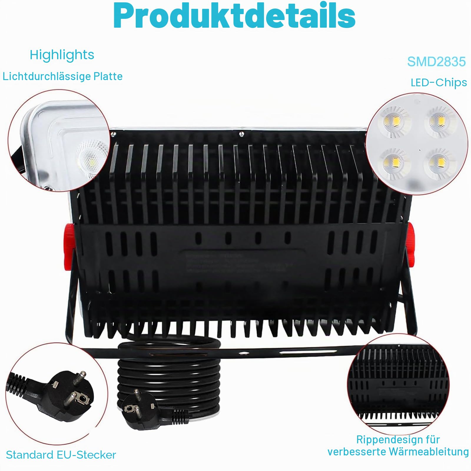 2 Stück LED Strahler Außen 200W, 20000LM LED Strahler mit Stecker | 6500K Kaltweiß Led Fluter Außen IP66 Wasserdicht LED Scheinwerfer Aussenstrahler für Lager Garten Garage Hof Werkstatt