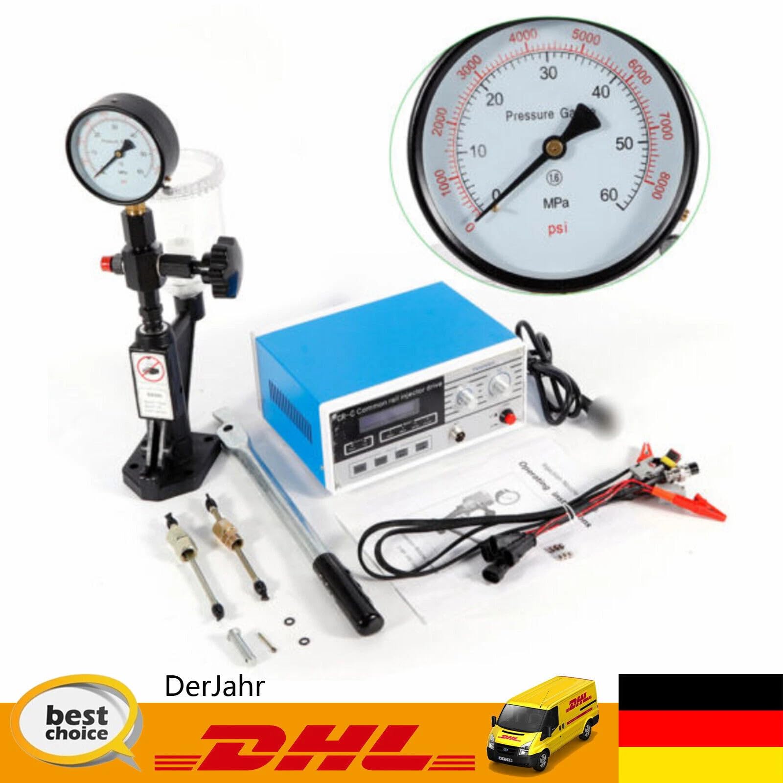 Comprobador de inyectores eléctrico Common Rail CR-C + S60H, conector UE de 220 V, rango de medición de 0-60 MPa, presión de prueba de 40 MPa, capacidad de aceite de 1 L, construcción estable