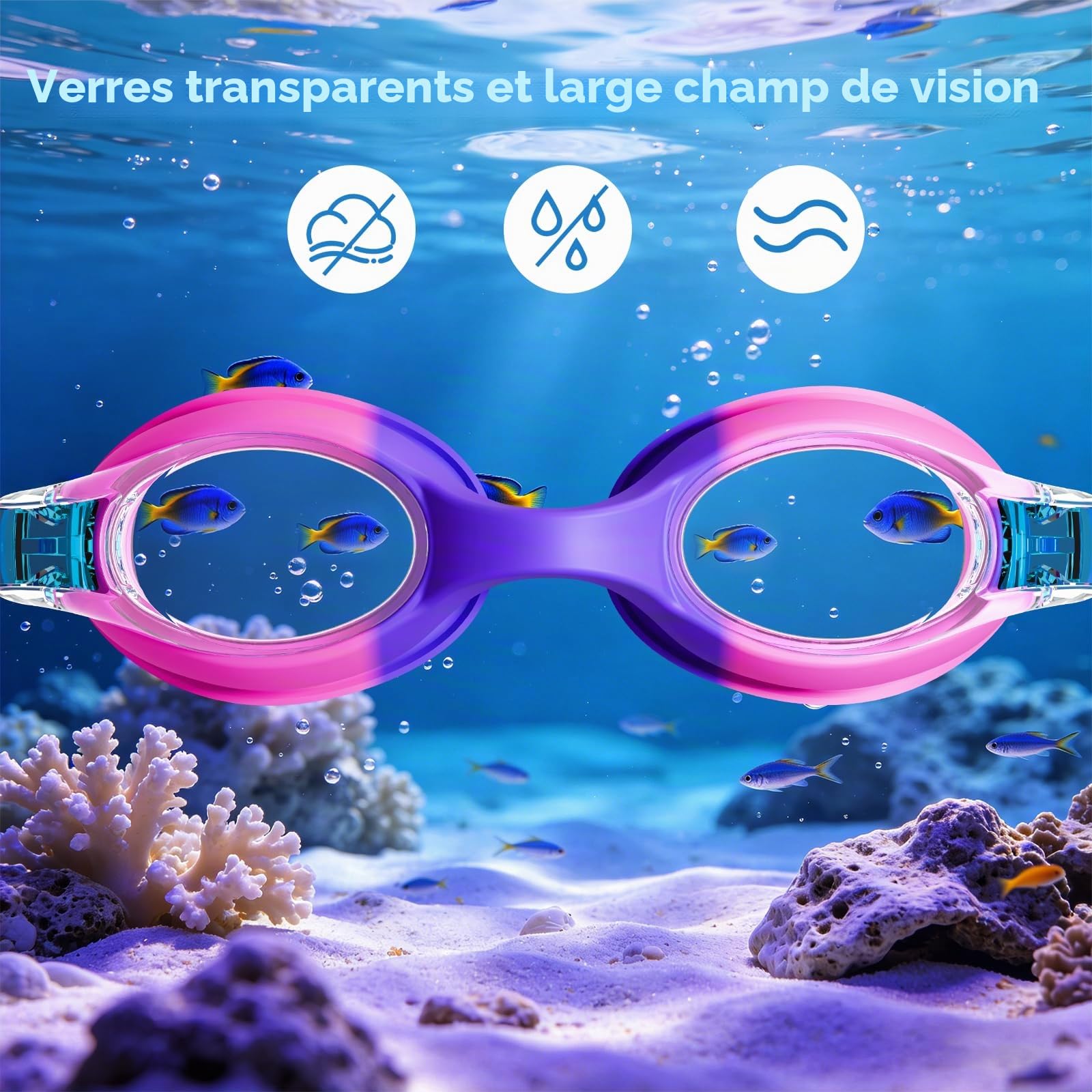 Lunette Piscine Enfant(lot de 2), Lunettes Piscine Enfants avec Lentille Anti-Buée, Lunettes de Natation Sans Fuite, Lunette de Piscine Enfant en Silicone Souple pour 3 à 14 Ans Garçons Filles