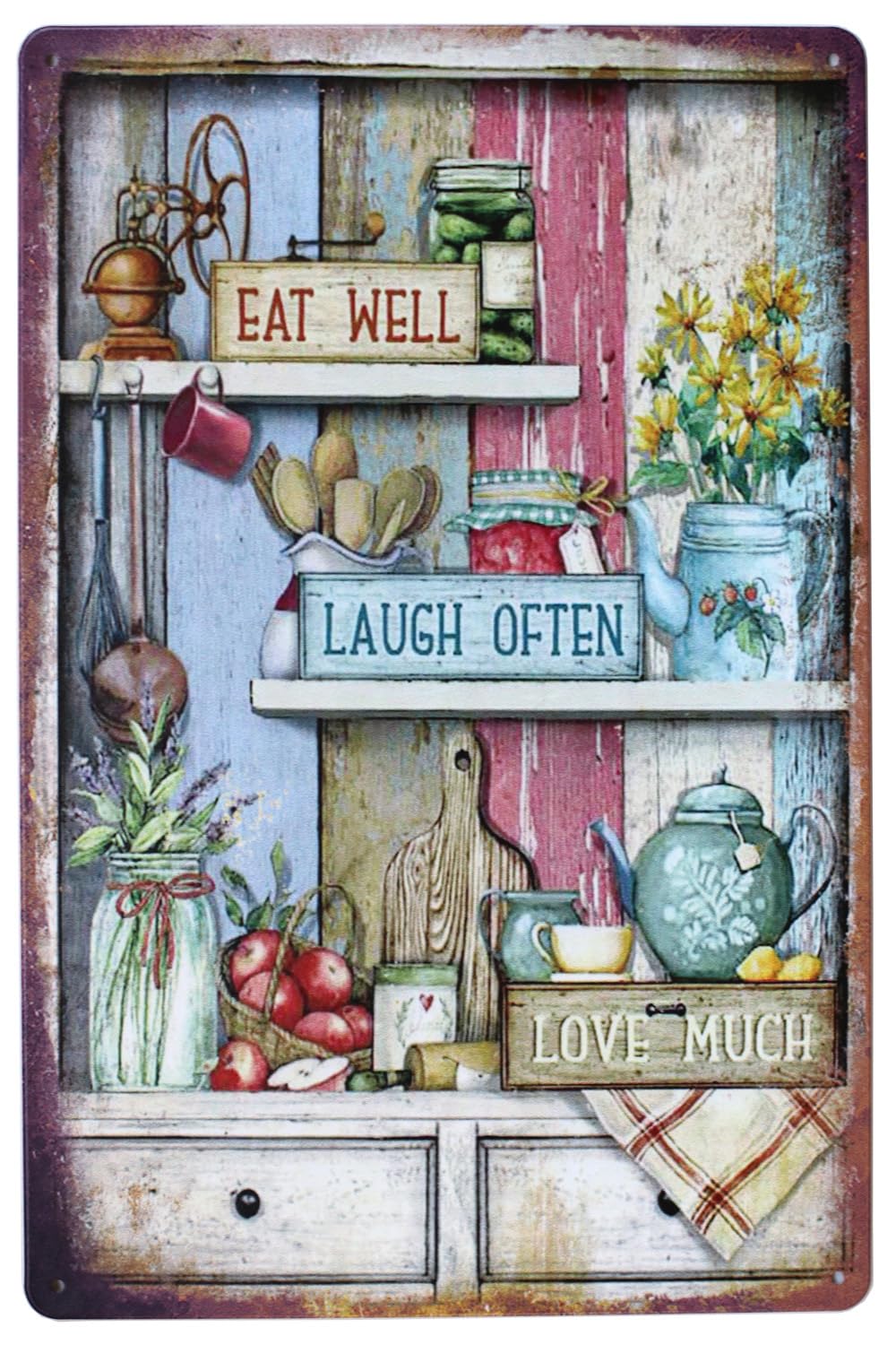 KWQDOZF Eat Well Laugh Often Love Much Metal Tin Sign Wall Home Decor Art Plaque Retro Vintage (Eat)
