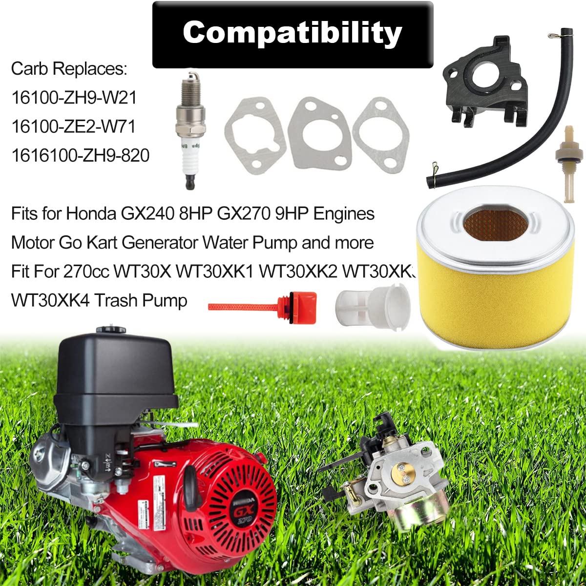 ZAMDOE Carburatore per Honda GX240 GX270 8HP 9HP Motori sostituisce # 16100-ZE2-W71 1616100-ZH9-820 con Filtro Aria Candela Guarnizione Linea Carburante