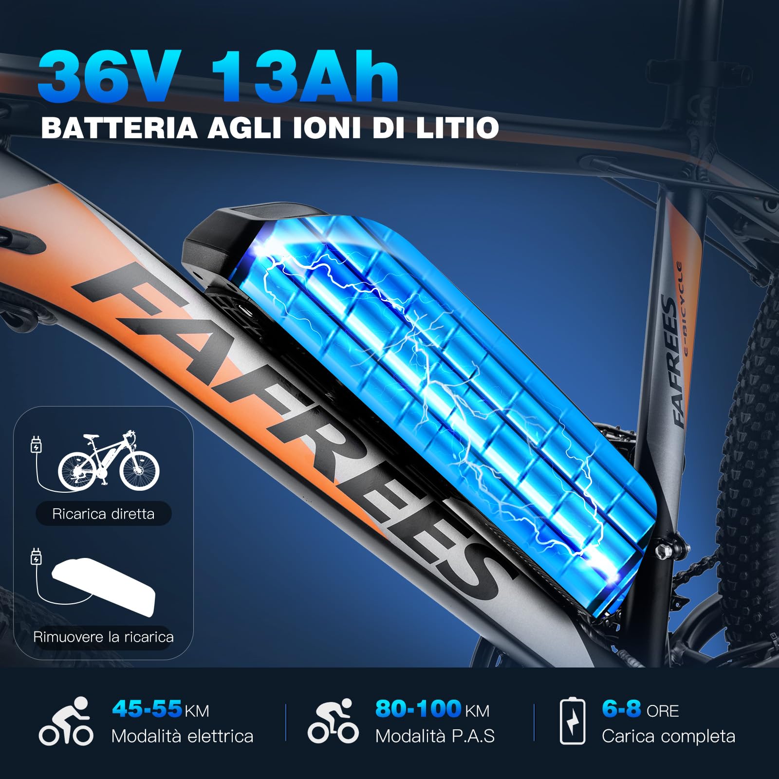 Fafrees Bici Elettrica, 26" Bicicletta Elettrica Uomo, 21 Velocità Mountain Bike Elettrica, 250W Motore 36V 13Ah Ebike da Città Donna, Pedalata Assistita 100KM MTB, Hailong Upgrade 2024