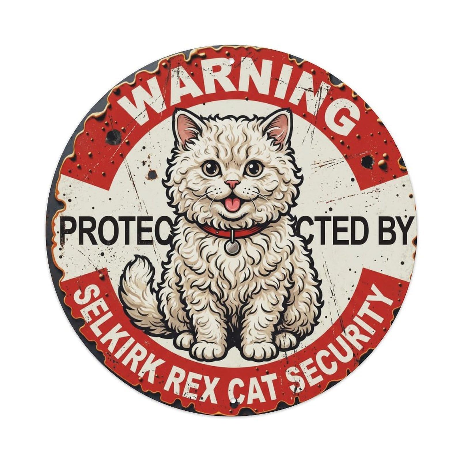 Tgrcjimh Style Metal Tin Sign Warning Protected By Selkirk Rex Cat Security Vintage