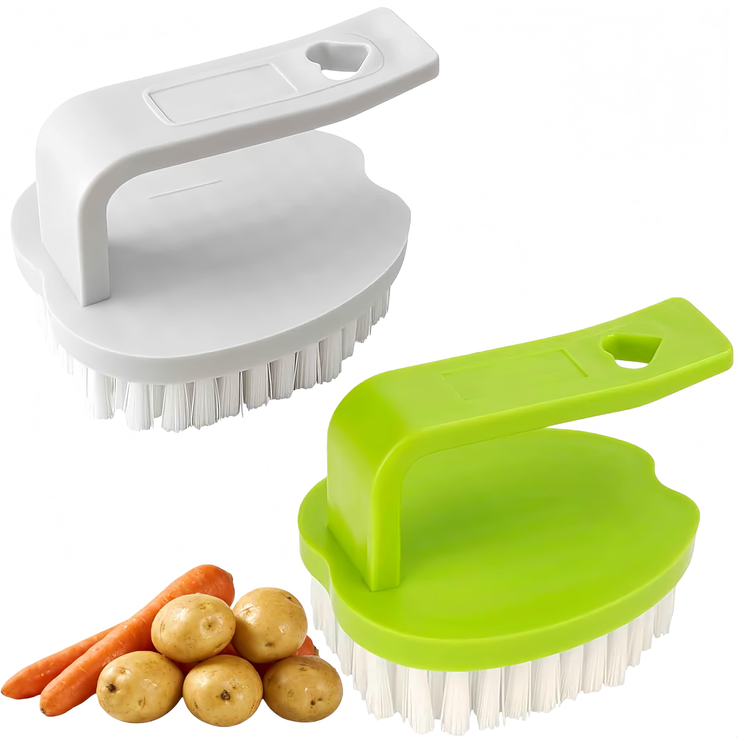 Ganganmax Green+White Vegetable Scrubber Brush- 2 Pack Fruit And Vegetable Brushes,Vegetable Brush Scrubber For Food,Veggie Wash Brush With Stiff Bristles Vegetable Cleaner Brush For Fruits,Potatoes,Carrots & More
