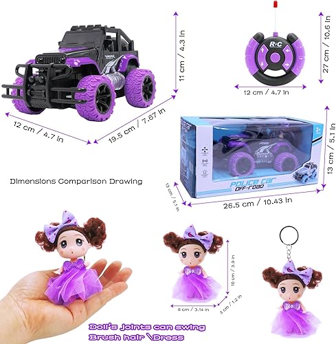 Miniatura 5 de wagkew Auto a control remoto para niñas, escala 118, coche RC rosa para niños de 4 a 7 a 8 a 12 años de edad, con muñeca y faros LED, camiones
