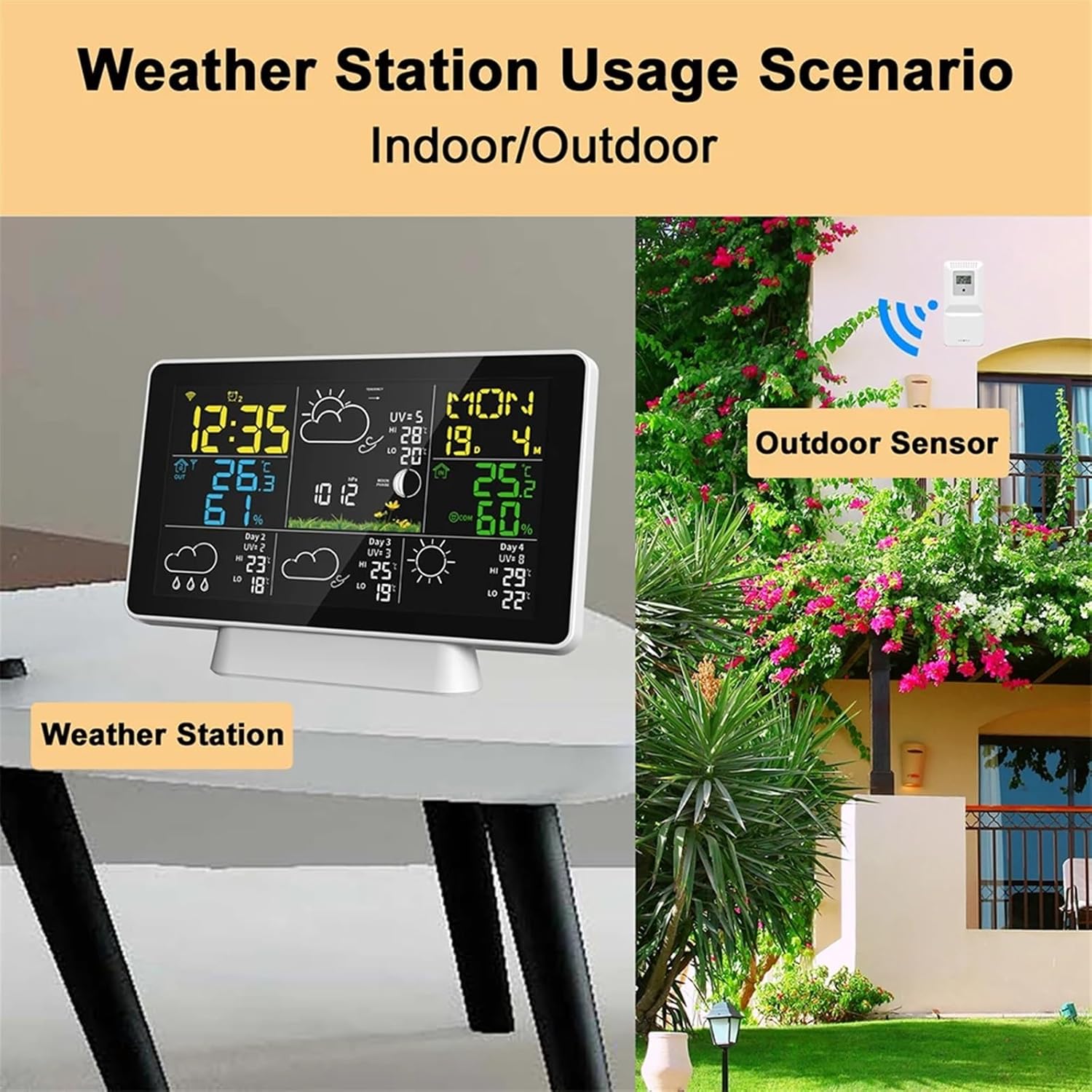 Weather Station Smart Weather Station Temperature and Humidity Meter Time Calibration Moon Phase Atmospheric Pressure Weather Clock,