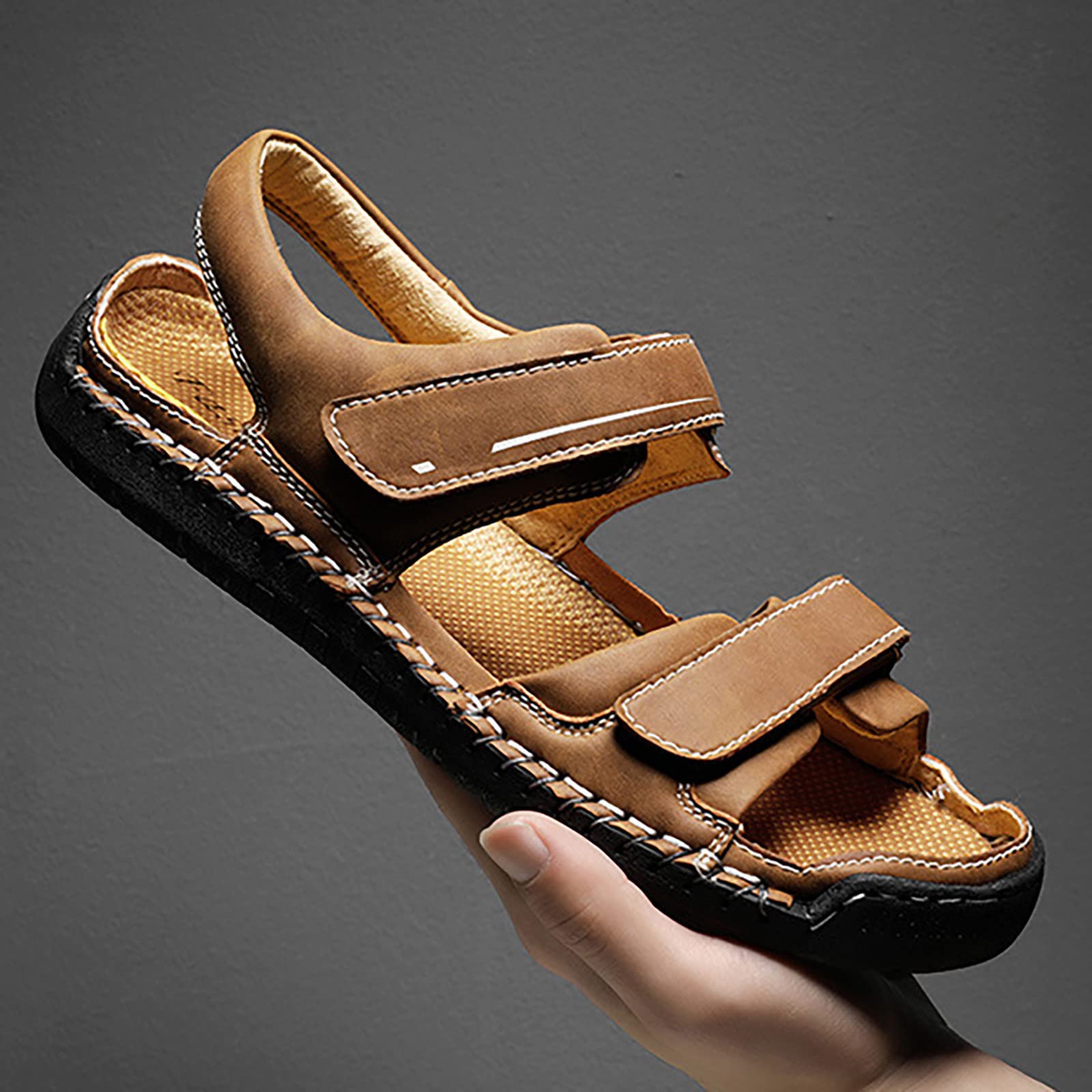 Chanclas Confortables Hombre Sandalias Suela de Goma Cuero con Bandas Ajustables Casuales Trekking Verano Transpirable Footwear Calzado Deportivo Casual Amortiguado Soporte de Arco para Playa Ciudad