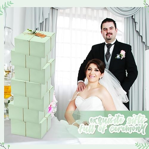 Miniatura 5 de Crtiin Juego de 8 cajas de regalo de 8 x 8 x 4 pulgadas, papel verde, propuesta de dama de honor, caja de regalo con tapas para regalos, bodas
