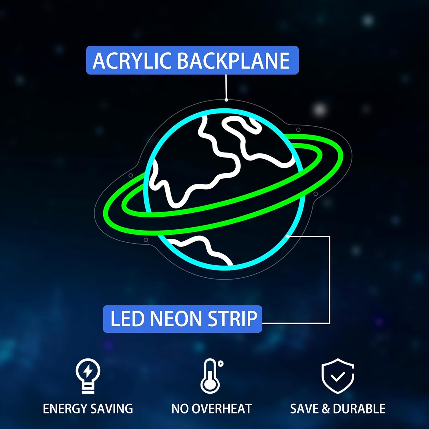 Earth Neon Sign for Wall Decor, Planet Led Signs, Dimmable Neon Light Sign for Bedroom, Game Room, Living Room, Bar Decoration, USB Powered Light Up Signs for Man Cave - Image 2