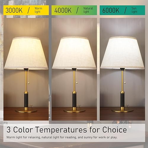 Miniatura 5 de 21" Bedside Lamps for Bedroom Living Room Modern Table Lamp Nightstand Lamp for End Tables 3-Color Temperatures Pull Chain Switch Wood Fabric for