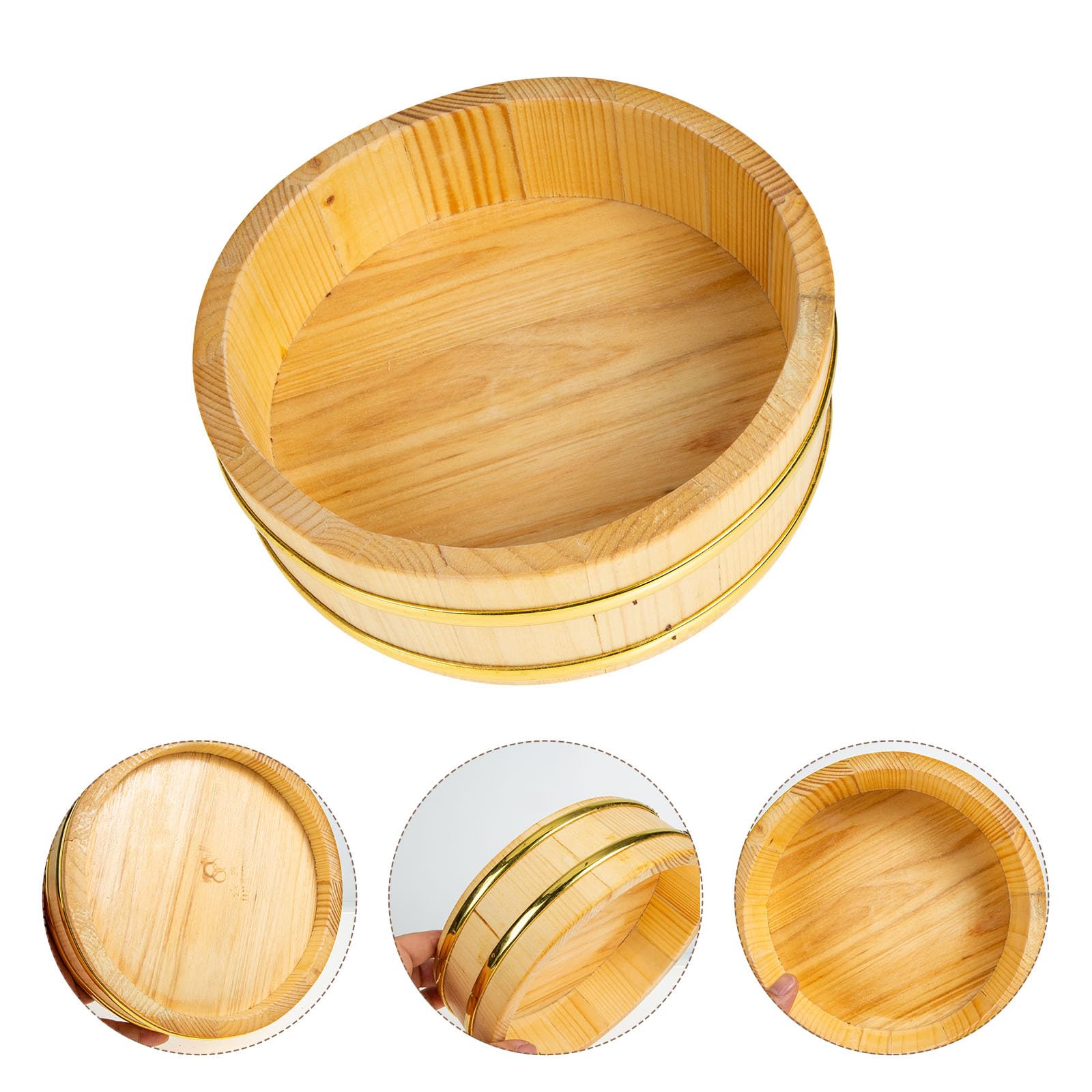 Cubo de Madera Natural para Sushi de 25 Cm, Barril Redondo para Arroz Japonés, Recipiente para Servir y Mezclar Alimentos en Cocina y Restaurante