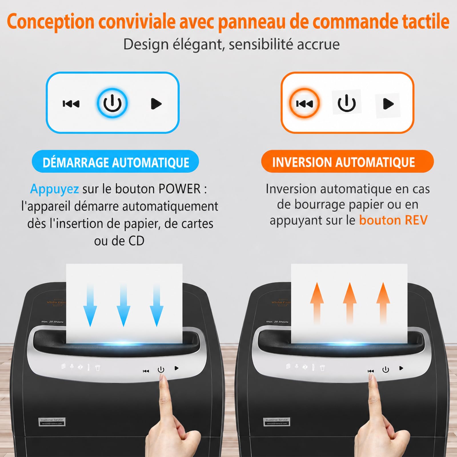 Destructeur de Documents Bureau VidaTeco Coupe Micro P4 25 Feuilles 60min Continu 30L Anti-bourrage Noir