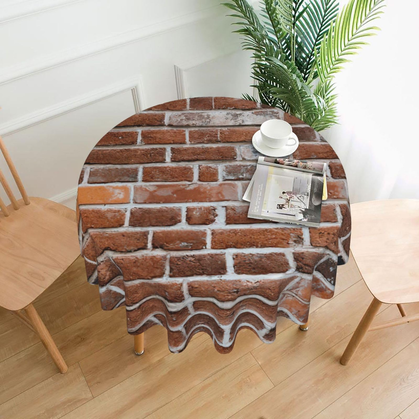 SDEGTHO Old Brick Wall Print Modern Retro Round Tablecloth 60in Polyester Fabric Cover for Party Dining Table Washable