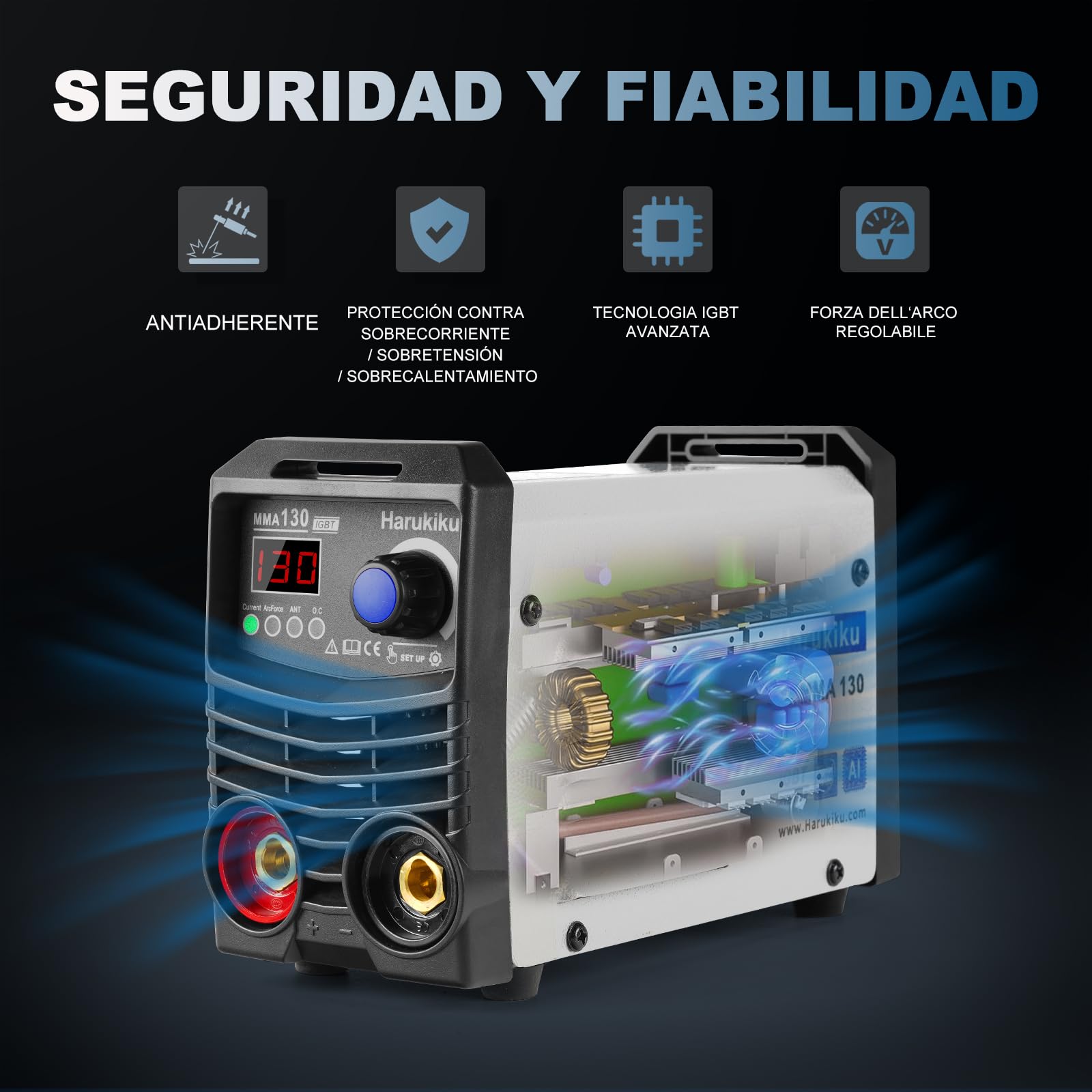 MMA130 Mini Soldador Inverter 130A Digital, Maquina de Soldar a Electrodo Portátil y Compacta con Función Anti-Stick, Cables 3+2m, 21,5 x 14 x 8,5 cm, para Aficionados y DIY