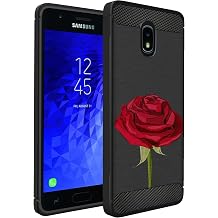 CasesOnDeck Case Compatible with [J7 2018/ J7 Refine/ J7 Star/ J7 Top/ J7 Aero/ J7 Crown][Grip Tactical] Hybrid Case with Rubberized Grip Exterior Inner Flexible TPU Cover Red Rose