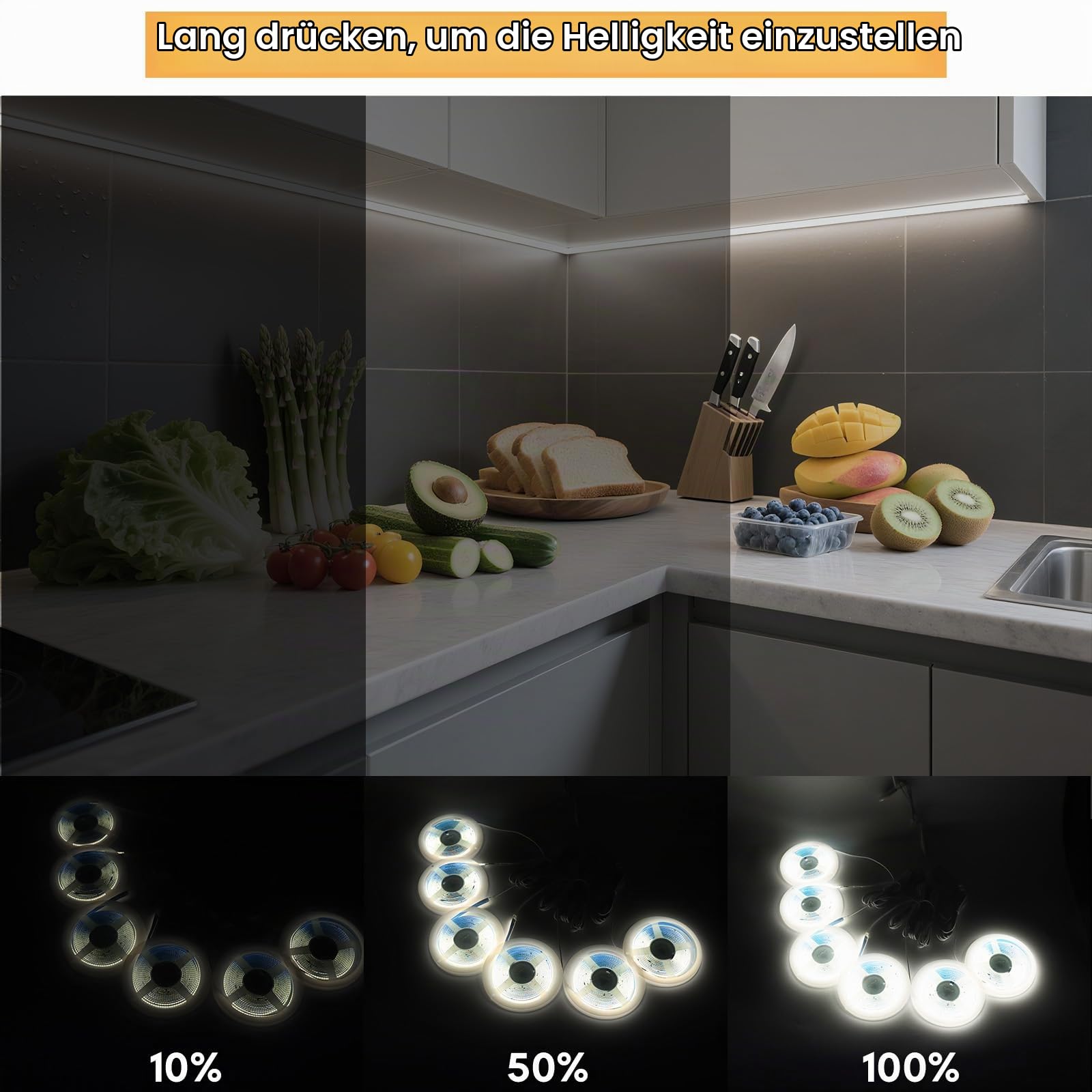 LRGBST 12V COB LED Streifen, 6 Rollen 2M weiße LED Streifen mit Berührung und Hand fegen Dimmer für Kleiderschrank, Küchen, Vitrinen, Regal, Regale, akustische Panel Beleuchtung