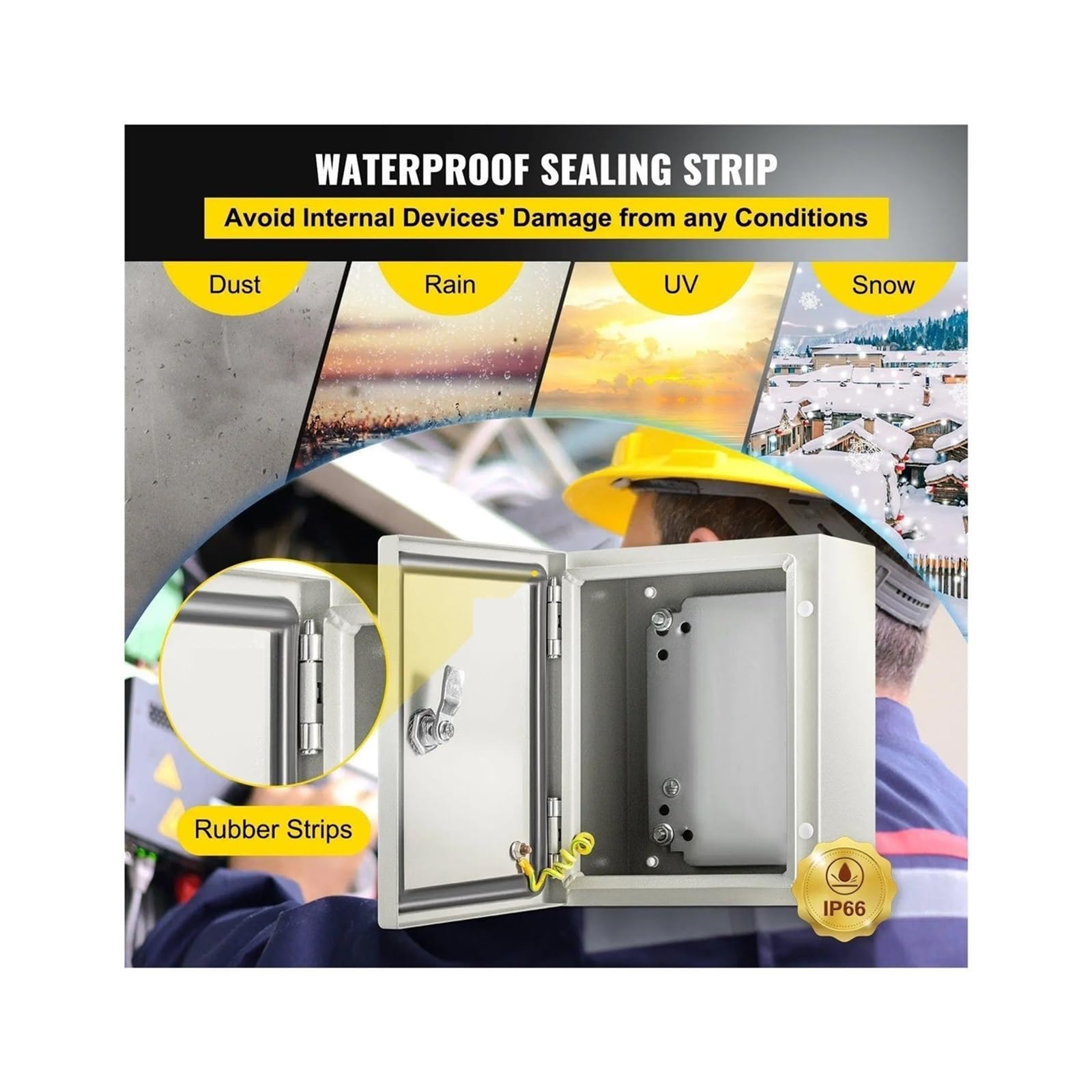 10x8x6 Zoll Industriestahlgehäuse IP66 NEMA 4X wetterfester Elektrokasten mit abnehmbarer Montageplatte