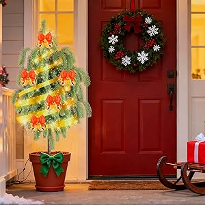 4ft Artificial Norfolk Pine Potted Tree, Real Touch Faux Christmas Greenery, 48in Black Pot, for Outdoor Front Porch, Entryway & Year-Round Home Decor, 2-Pack