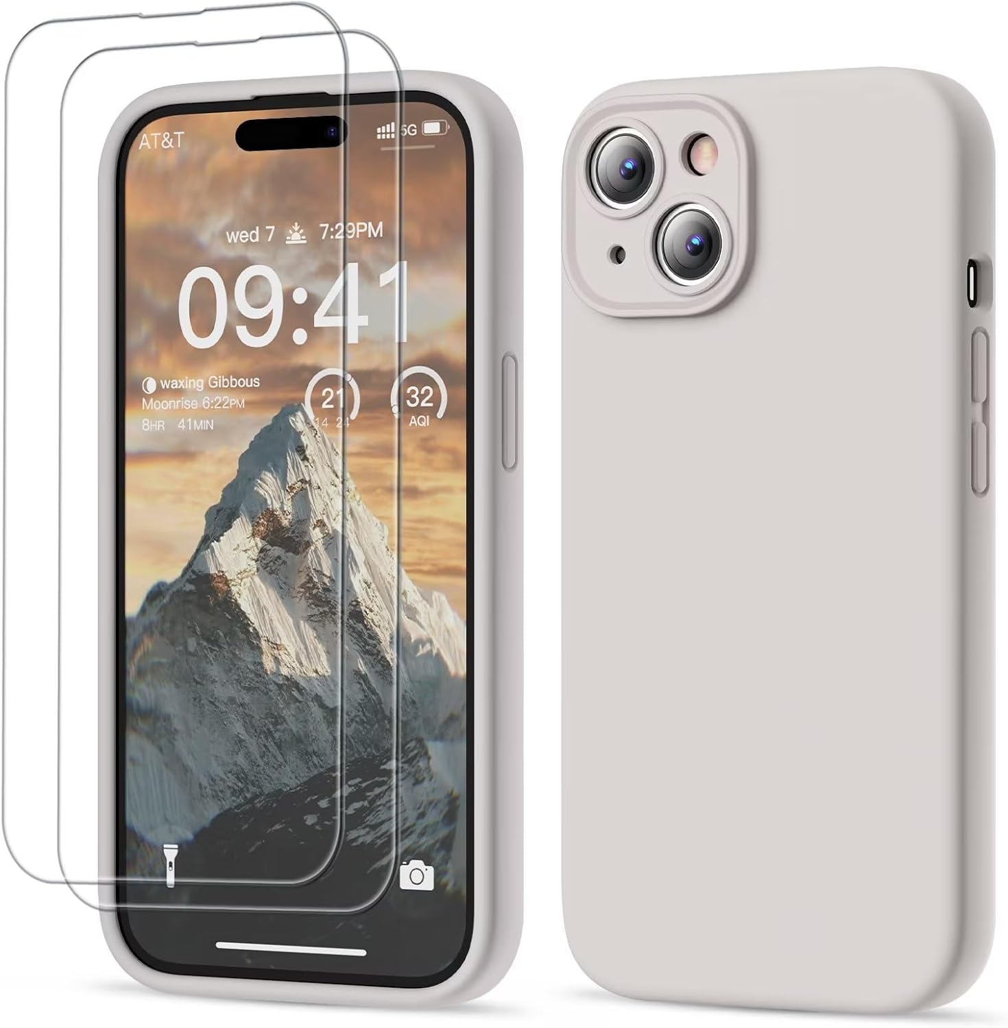GOODVISH 3-in-1 iPhone 15 Hülle Liquid Silikon StoneGrey
