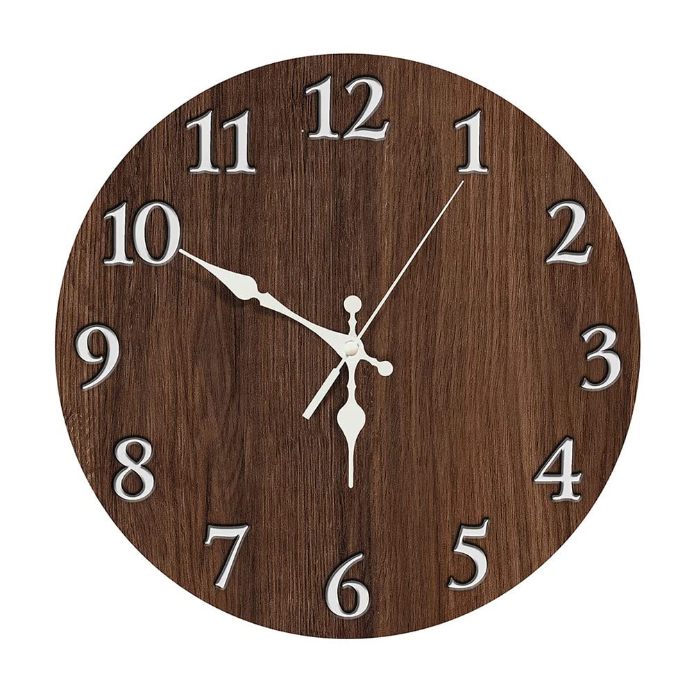 Dotbuy-Shop Dark Brown Wall Clock Silent Non Ticking 25Cm, Round Battery Operated Vintage Decorative Clocks Arabic Numeral Quartz Wall Clock For Bedroom,Living Room, Home, Kitchen, Office (10Inch,)