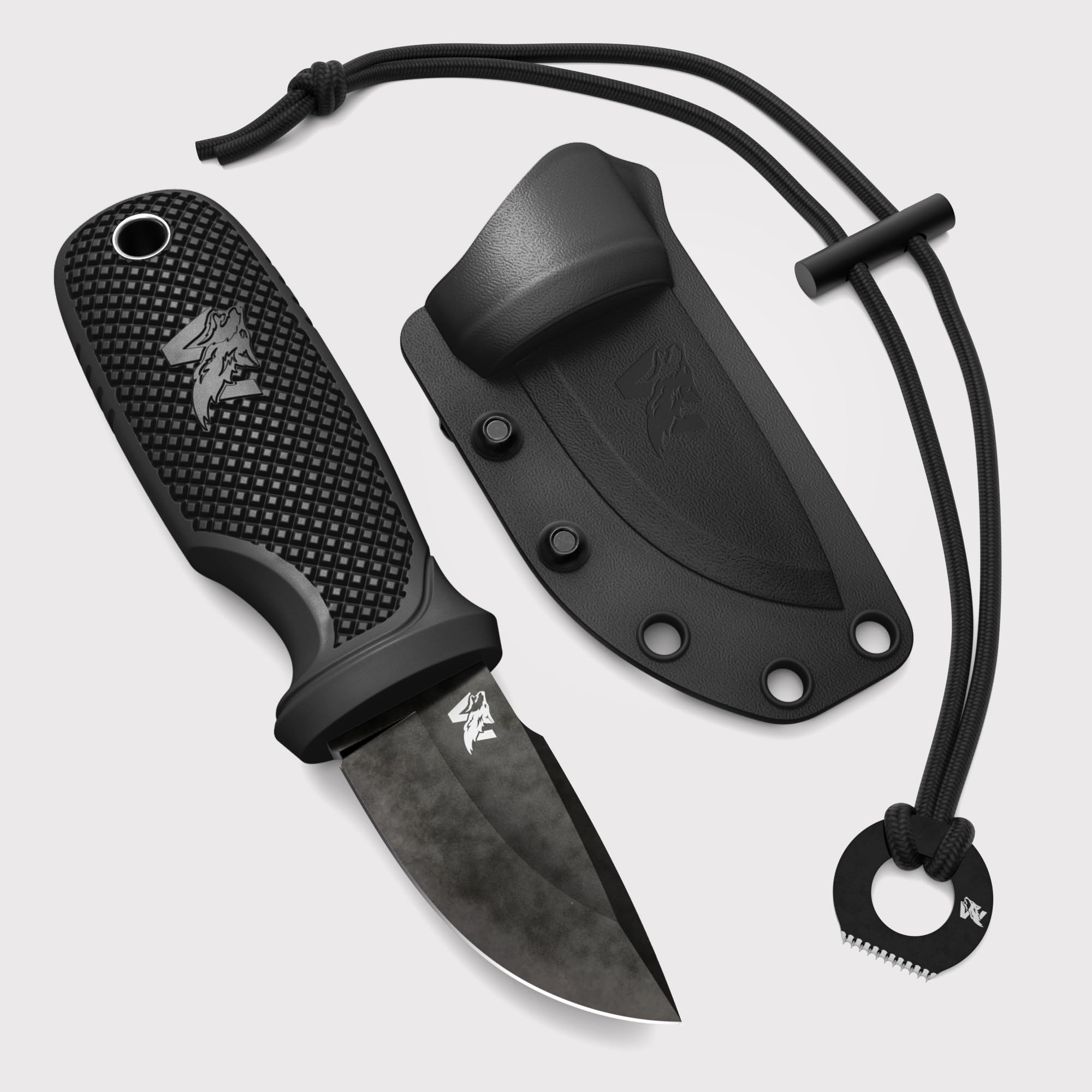 ODENWOLF W-MINI - EDC Neck Knife with Sheath and Necklace - Small EDC Fixed Blade Knife Necklace and Belt Clip - Pocket Fixed Blade Knives - Full Tang Neck Knife with Sheath Tactical and Fire Starter