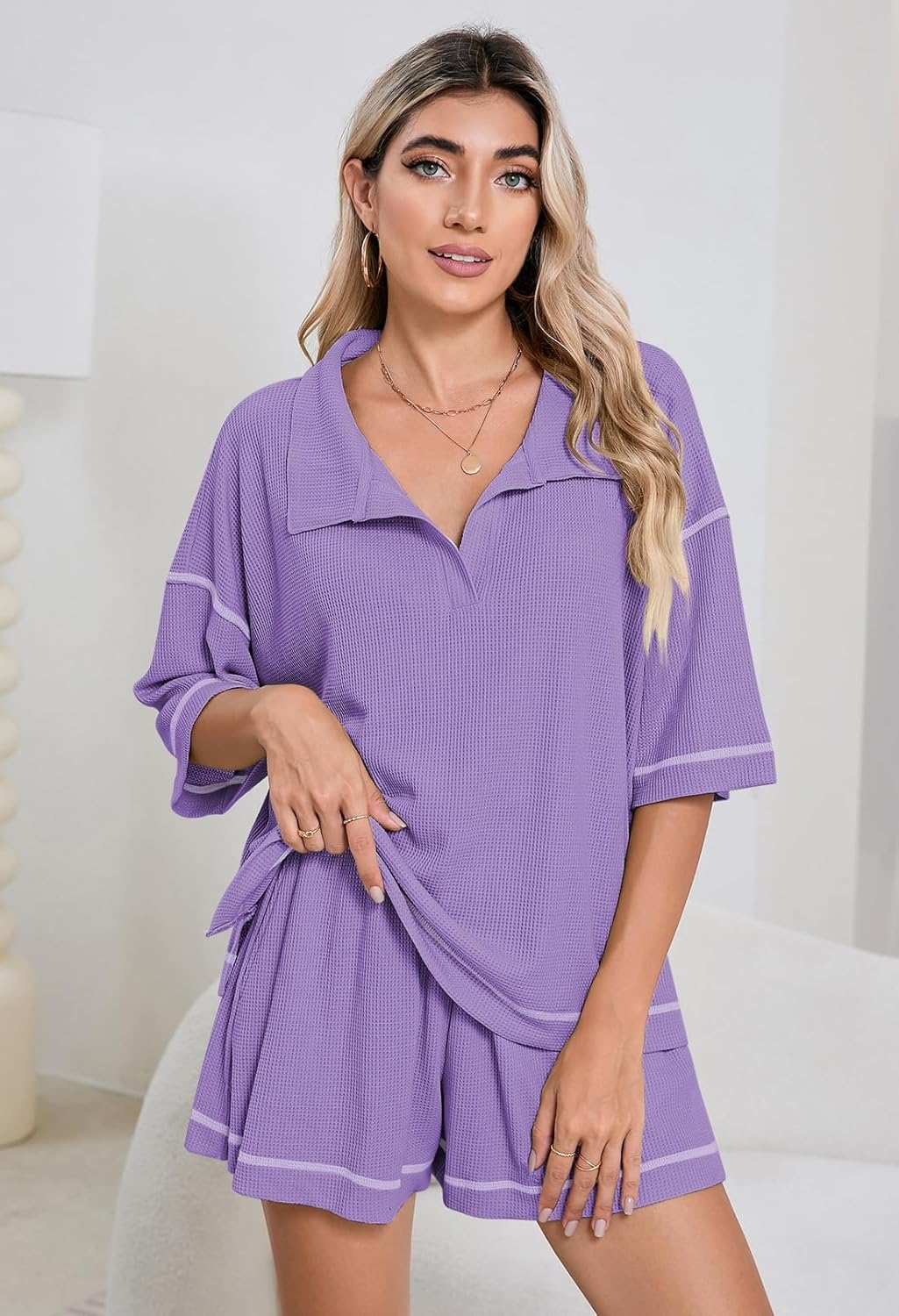 Pink Queen Womens 2 Piece Pajama Sets Short Sleeve Tops Lounge Sets Casual 2 Piece Outfits Summer Short Sets Loungewear - Image 7