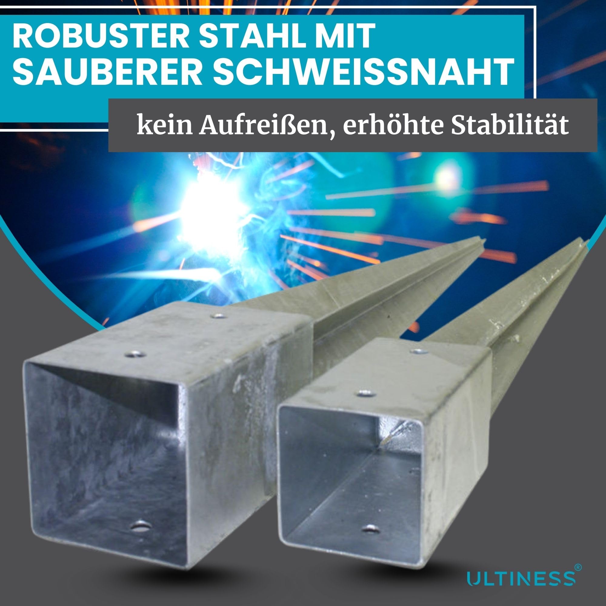 Pfostenträger für Holzpfosten Einschlaghülse, 2 St. 71 x 71/750 mm | 70x70/90x90 wetterfeste Bodenhülse aus Stahl Feuerverzinkt, Stabile Pfostenanker, Einschlagbodenhülse, Erdspieß, Balkenschuh