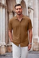 Vista 56 de COOFANDY Camisa casual con botones para hombre, manga corta, sin arrugas, camisa de verano