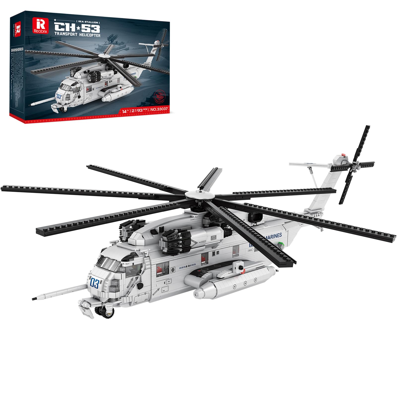 Reobrix Helicopter Building Toy Set for Adults, Military CH-53 Transport Helicopter Toy Aircraft Model Kit to Build, 33037 Airplane Model Plane Building Block Toy Gifts for Men Boys 14+ (2248 Pcs)