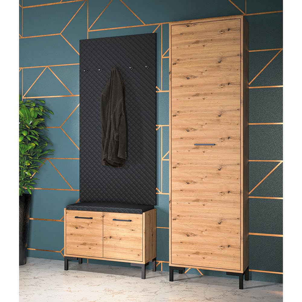 Lomadox Gardeoben-Set 3-teilig mit Paneel und Garderobenschrank | Moderne Flurgarderobe in Artisan Eiche Nb.