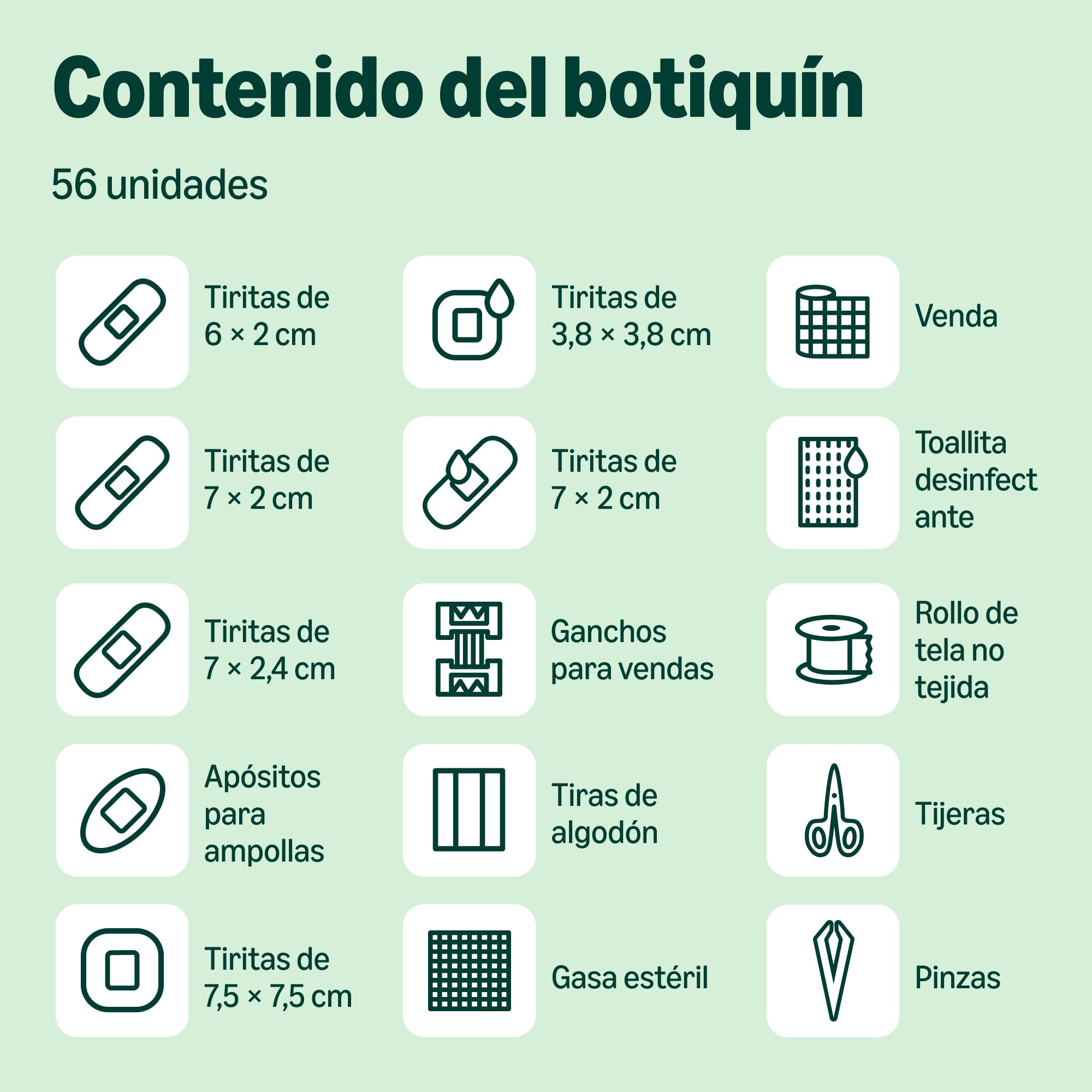 Healthcare by Amazon - Kit de primeros auxilios, Verde, 56 unidades (Anteriormente una Marca de Amazon Basic Care, el Mismo Producto)