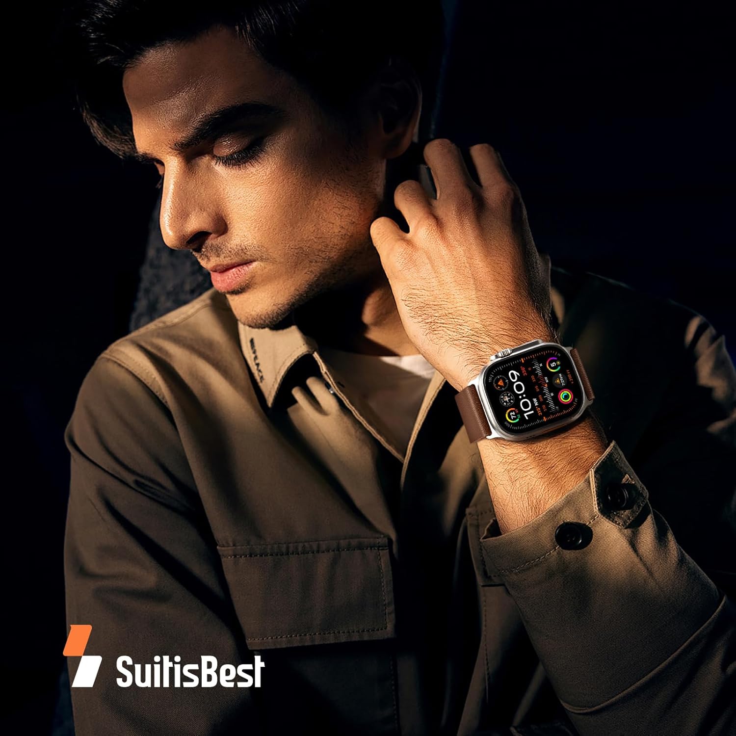 Suitisbest Leather Bands Compatible for Apple Watch Ultra Band 49mm 46mm 45mm 44mm 42mm Men, Top Grain Genuine Leather Strap with S-Hook for iWatch Series 11/10/9/8/7/6/5 4/3/SE, Ultra 3/2/1