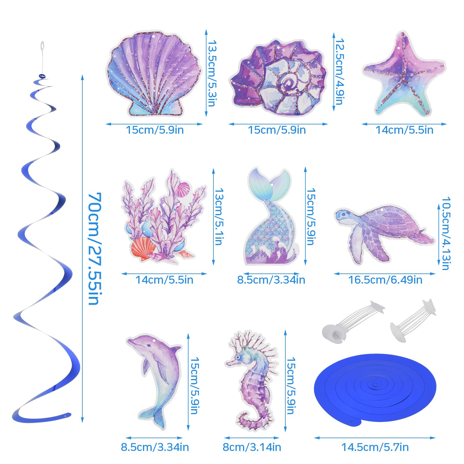 Remolinos Colgantes de Sirena, Fiesta Decoraciones de Sirena ,Decoraciones de Cumpleaños para Niños y Niñas, Decoración de Techo Tema de Océano