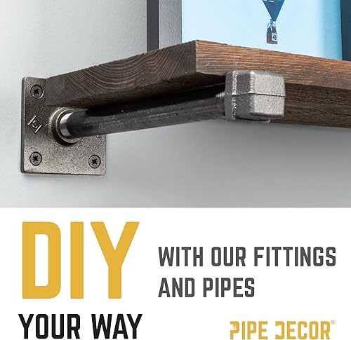 Miniatura 9 de PIPE DECOR Juego de 4 accesorios de tapa cuadrada, 34 pulgadas, hierro maleable negro, juego de 4  Accesorios de tubería industrial para muebles de