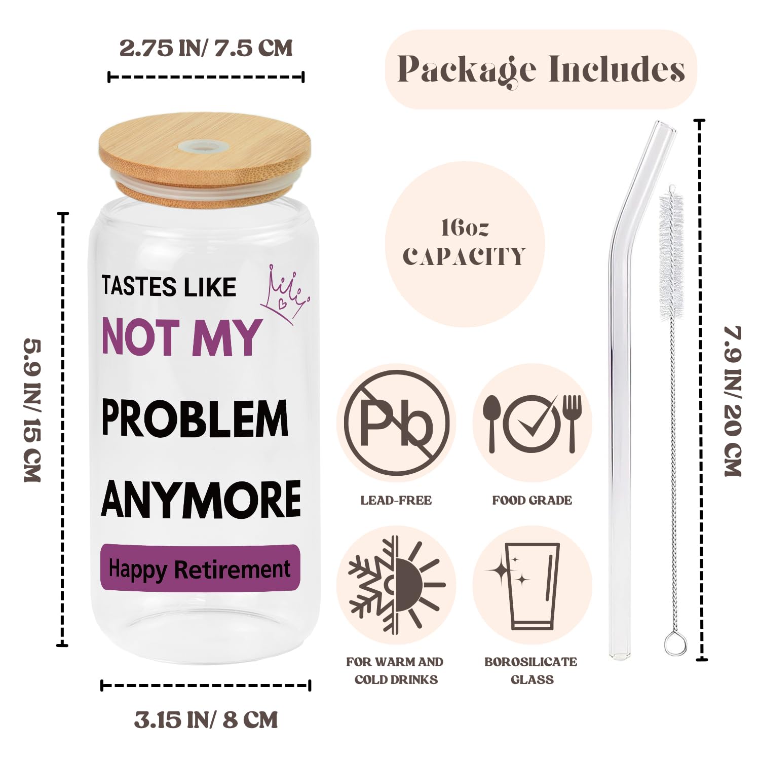 Suyka Funny Retirement Gift for Women - Happy Retirement Iced Coffee Cup - Perfect for Coworkers, Teachers, Moms and Bosses - Farewell and Leaving Gifts - Not My Problem Anymore (Happy Retirement)