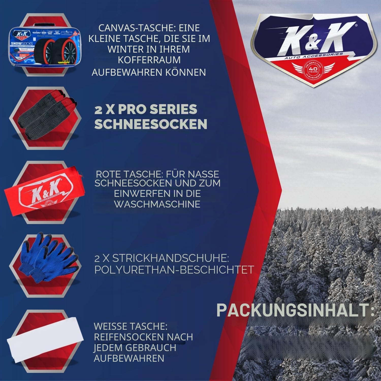 KNK Boutique Auto-Schneesocken für Reifen – Pro-Serie für ultimativen Grip, Alternative zur Reifen-Schneekette – Schneetraktionsgerät, Winter-Notfallzubehör (groß)