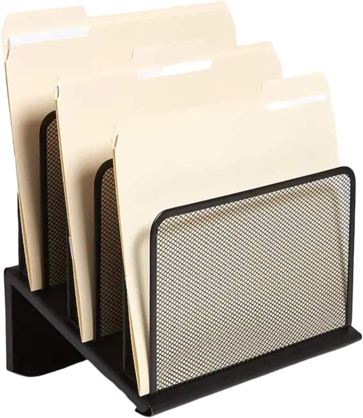 1InTheOffice Metal Mesh File Organizer, Black Wire Mesh 5 Section Incline Sorter, Black Finish : Office Products