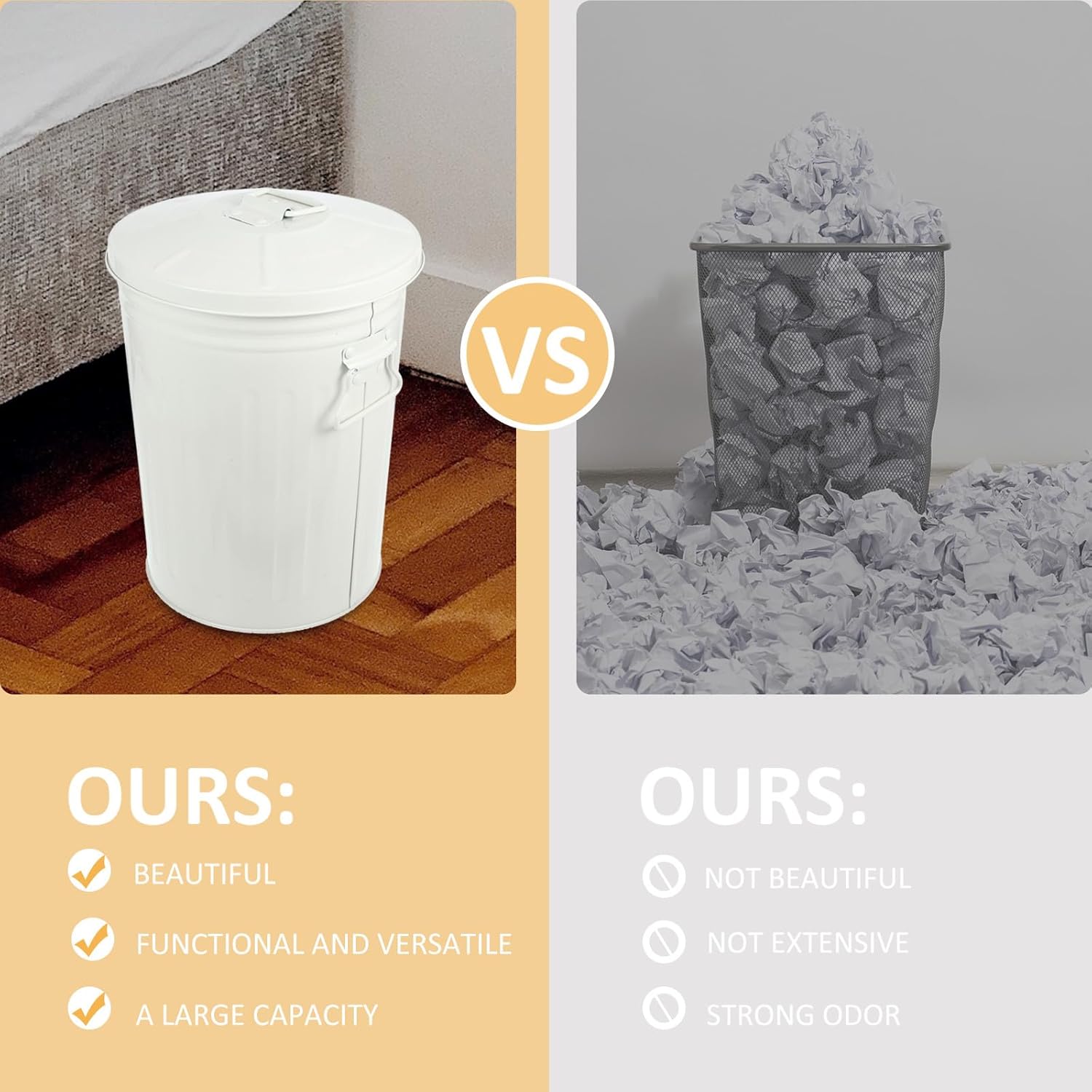 Veemoon Trash Can with Lid 8l Metal Garbage Bin Beige for Bedroom Outdoor Kitchen Office Waste Basket